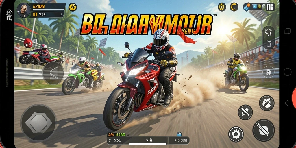 Tampilan gameplay seru dalam balapan motor di 62IDN.