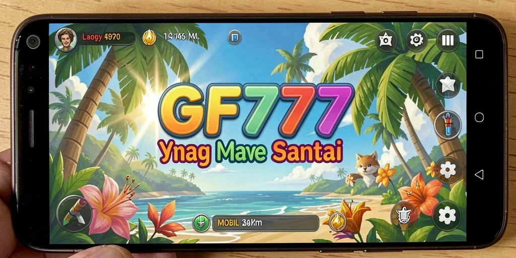 Screenshot gameplay GF777 menampilkan karakter yang beraksi dengan latar belakang cerah.