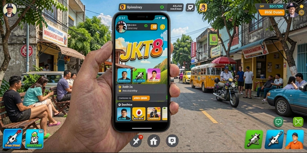 Tampilan gameplay JKT8 yang menyenangkan dan cerah.