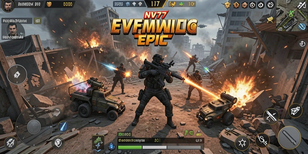 Tampilan gameplay NV77 menampilkan aksi pertempuran yang mendebarkan dalam TPS.