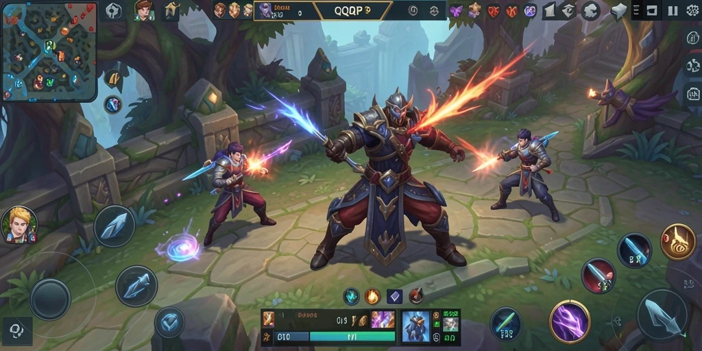 Tampilan seru gameplay <strong>QQRP</strong> dalam arena MOBA.