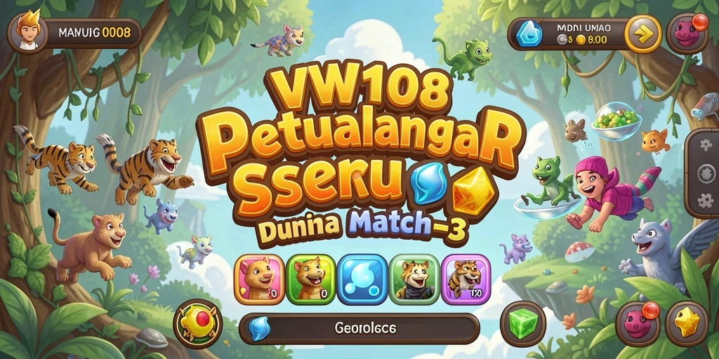 Tampilan gameplay VW108 yang menampilkan kombinasi permata dalam permainan Match-3.
