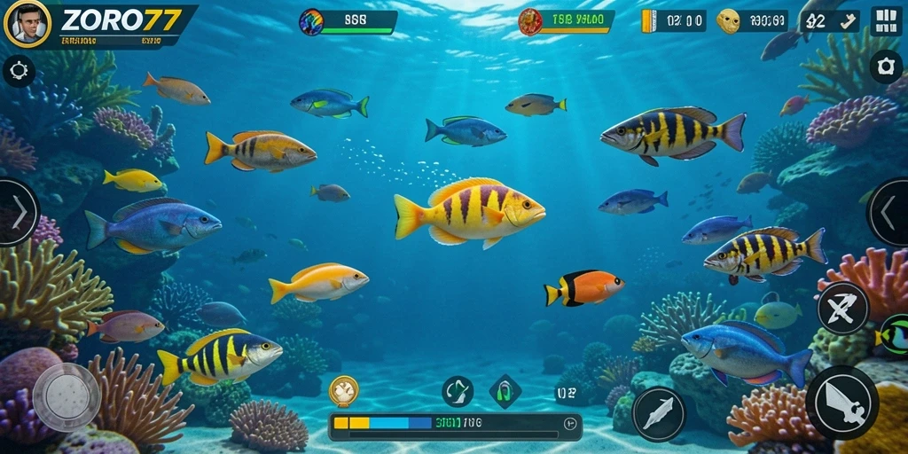 Gameplay ZORO77 yang menarik dengan berbagai jenis ikan.